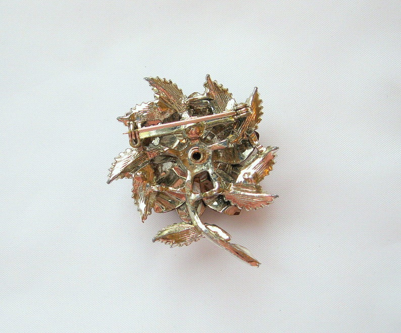 Vintage Flower Brooch Enamel Goldtone Rhinestone image 5