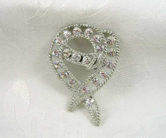 超可爱 Brooch Ribbon Vintage Rhinestone Etsy - Silvertone Crystal その他