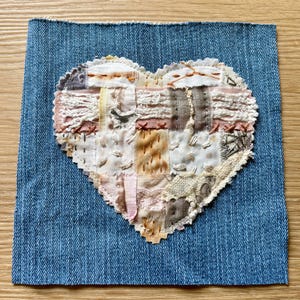 Denim Mending Patch Scrappy Cottage Core Woven Heart Sew-On