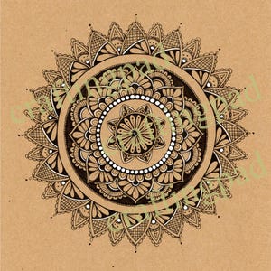 Mandala in bianco e nero disegnato a mano su carta kraft marrone - Disegno originale - File JPEG stampabile - DOWNLOAD DIGITALE