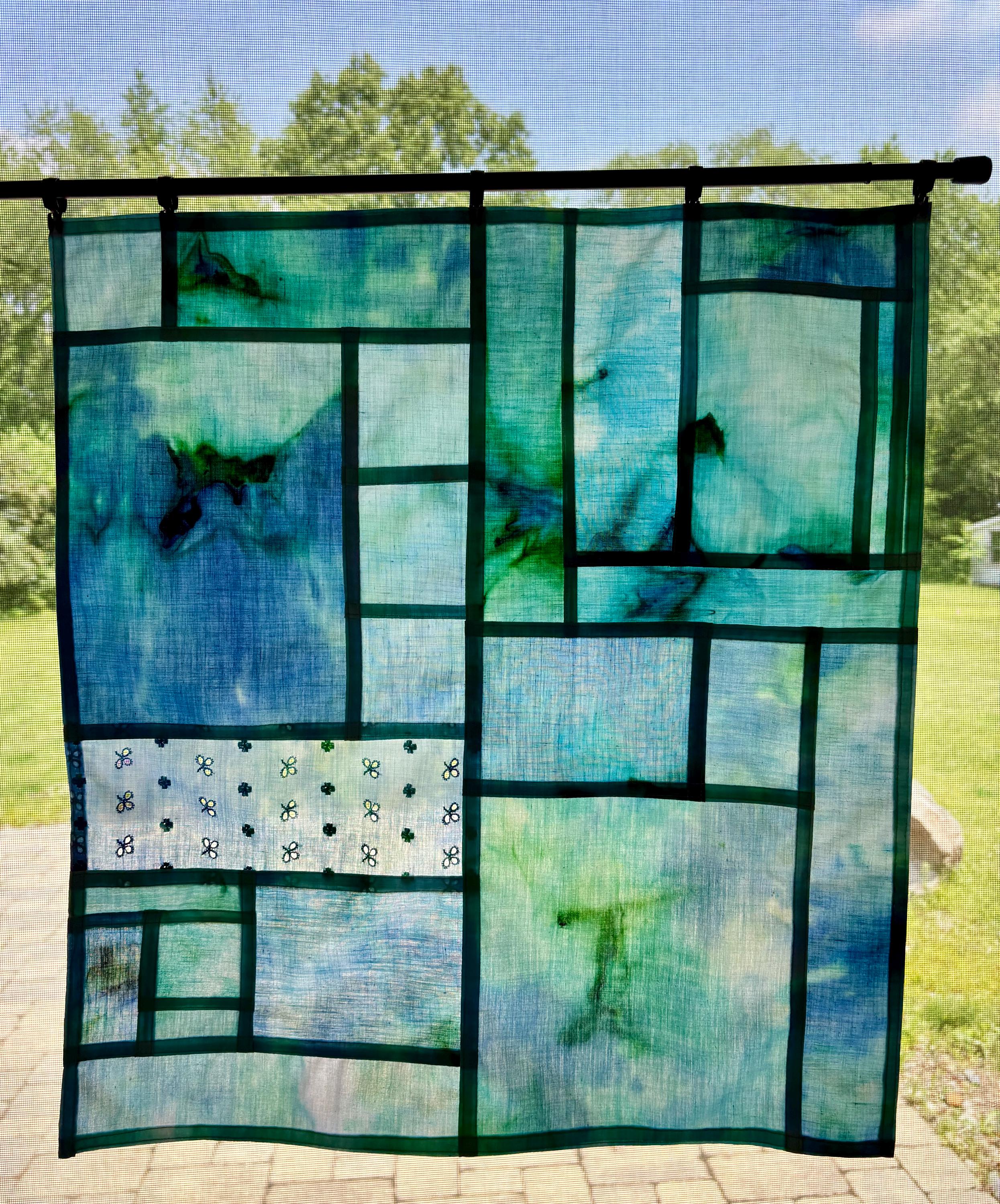 MYTONE POJAGI CURTAIN：Blue Modern Pojagi Curtain, Bojagi, Blue and Green, Patchwork Window