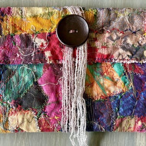 Crazy Patchwork Pouch Colorful Fully Lined / Cosmetic Bag / Wallet / Phone Case / Organizer
