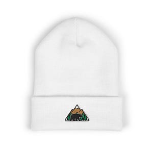 Bear Mountain Patch Beanie | Simple Outdoor Adventure Hat | Nature Lover Unisex Winter Cap | Hiking Camping Gift