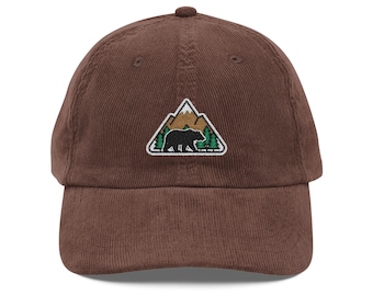 Gorra de béisbol minimalista con oso de montaña / Gorra bordada con naturaleza del bosque / Gorra de papá para aventuras al aire libre / Gorra de camionero para acampar con vida silvestre Regalo