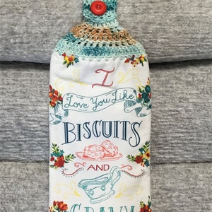 Pioneer Woman Biscuits & Gravy Hanging Towel: Crochet Top Kitchen Decor