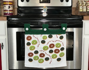 Saint Patrick Donuts Oven Door Curtain: crocheted top double layer kitchen decor