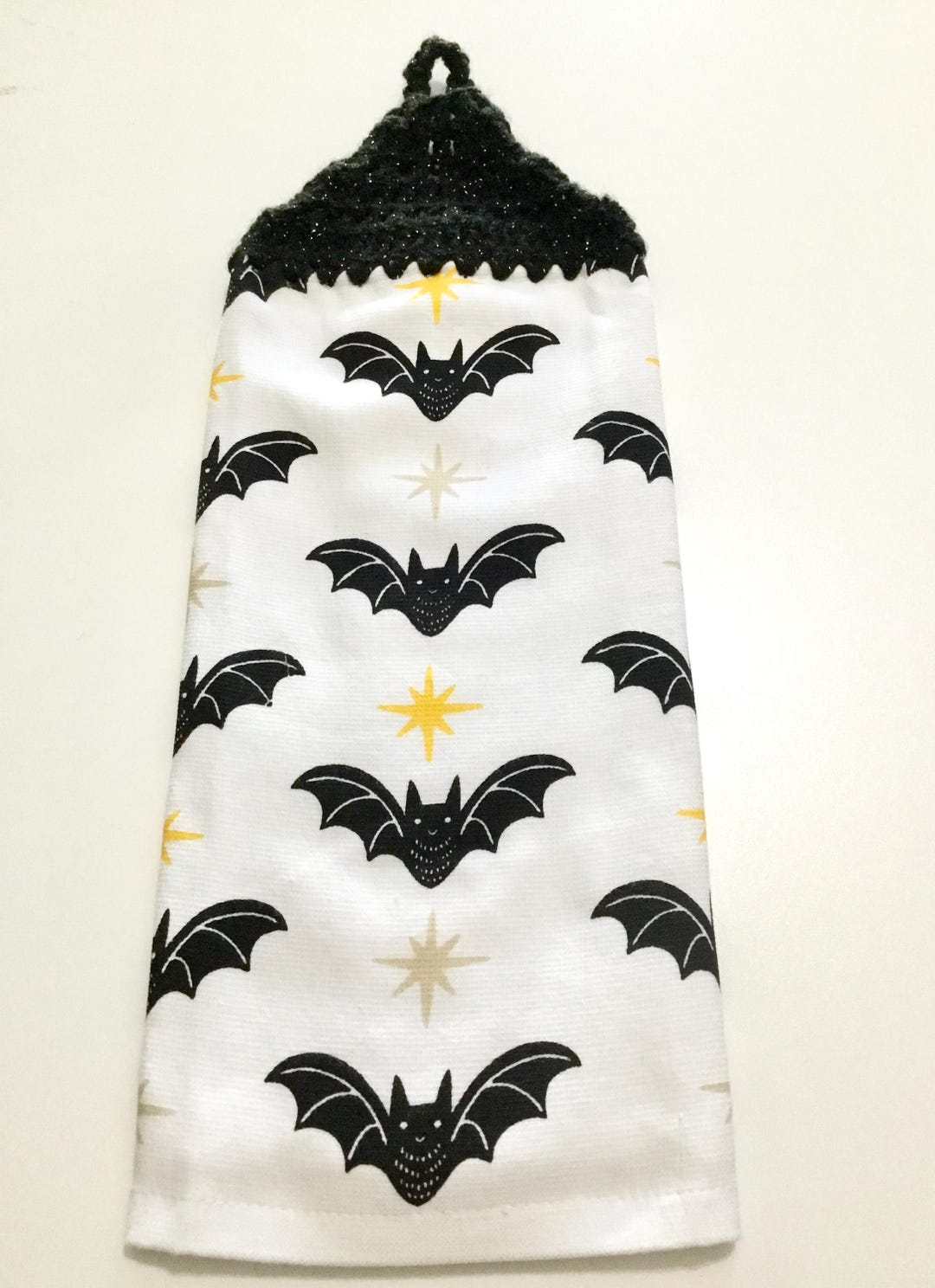 Bats and Stars Over the Knob Thick Double Layer Hanging Crochet Towel ...