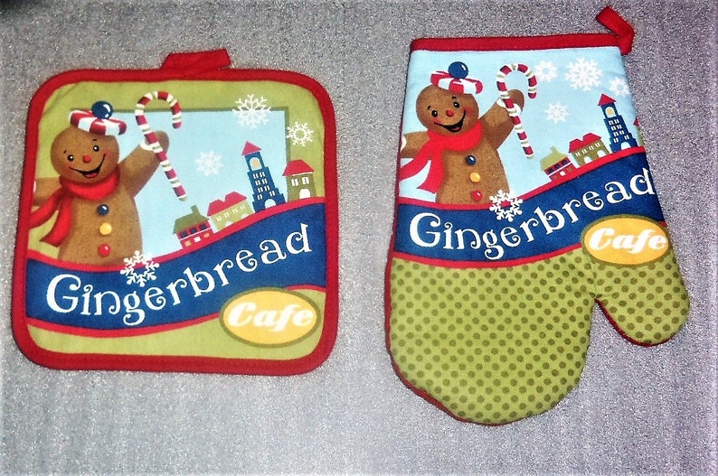 housewarming Oven Mitt and Pot Holder Set gifts oven door towel kitchen WARM GINGERBREAD COOKIES Double Layer Hanging Decorative Towel