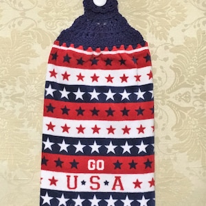 Stars and Stripes Crochet Hanging Towel: Patriotic Kitchen Decor