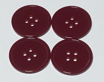 Set of 4 large Wine 1 1/2" buttons, 4-hole buttons, plastic buttons, sewing buttons, knitting buttons, crocheting buttons, crafting buttons