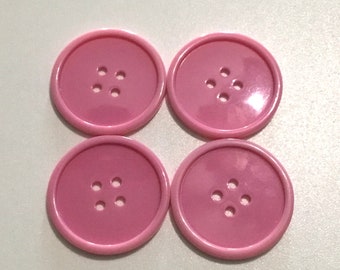 4 large rose 1 1/1" buttons, plastic buttons, craft buttons, sewing buttons, knitting buttons, crocheting buttons, pink buttons, buttons