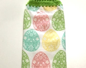 Bright flowered Easter eggs thick double layer hanging crochet towel, dish towel, Easter towel, Easter gift, cotton towel, kitchen decor