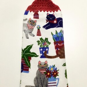 Patriotic Cats Crochet Hanging Towel: Plush Kitchen Decor