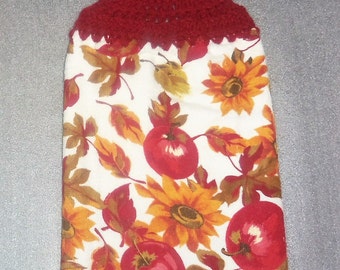 APPLES and SUNFLOWERS Double Layer Hanging Crochet Towel for kitchen, housewarming, gifts, holiday, birthday