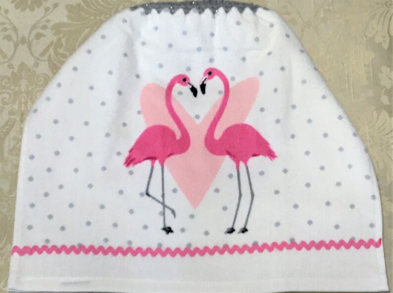 FLAMINGO LOVE Extra Plush Over the Knob Double Layer Hanging Crochet Towel gray housewarming flamingo lover gift hostess gift heart