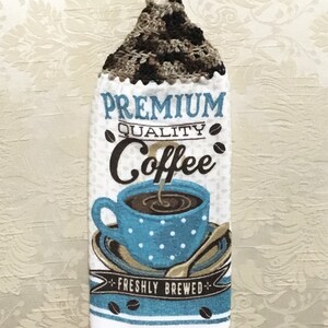 Coffee Over-the-Knob Crochet Hanging Towel: Double Layer