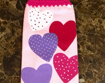 Purple, pink, red hearts thick double layer hanging crochet towel, Valentine towel, dish towel, hand towel, Valentine gift, kitchen decor