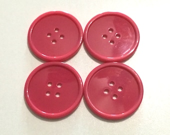 4 large dark rose 1 1 /2" buttons, plastic buttons, 4-hole buttons, sewing buttons, craft buttons, knitting buttons, crocheting buttons