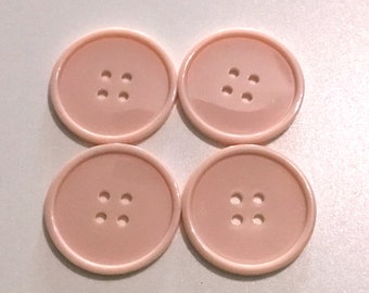 4 large light pink 1 1/2" buttons, plastic buttons, 4-hole buttons, craft buttons, sewing buttons, crocheting buttons, knitting buttons