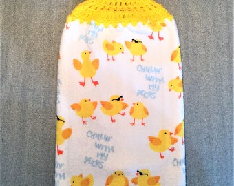 CHILLIN WITH PEEPS Thick Double Layer Crochet Towel, housewarming gift, baby chicks, Easter decor, bird lover gift, hostess gift