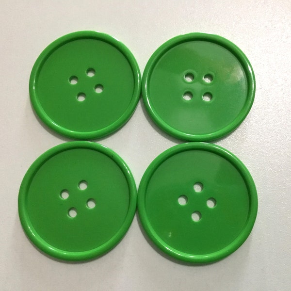 Set of 4 large green 1 1/2" buttons, plastic buttons, sewing buttons, crafting buttons, knitting buttons, crocheting buttons, round buttons