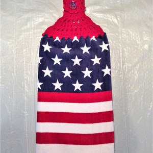 American Flag Plush Hanging Towel: Crochet Top, Patriotic Decor