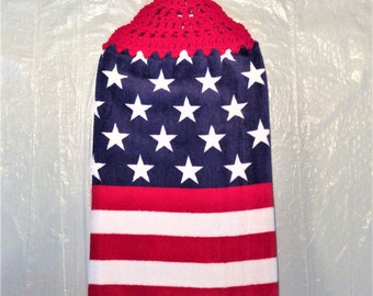 American Flag Plush Hanging Towel: Crochet Top, Patriotic Decor