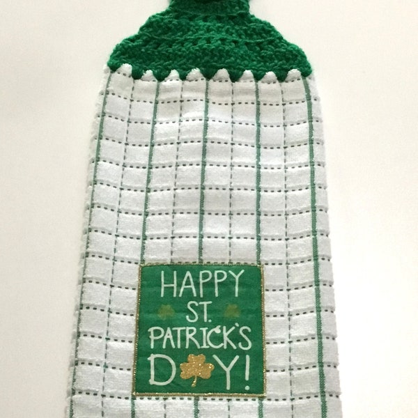 Saint Patrick's Day gold clover thick double layer hanging crochet towel, dish towel, hand towel, Saint Patrick's gift, kitchen decor, green