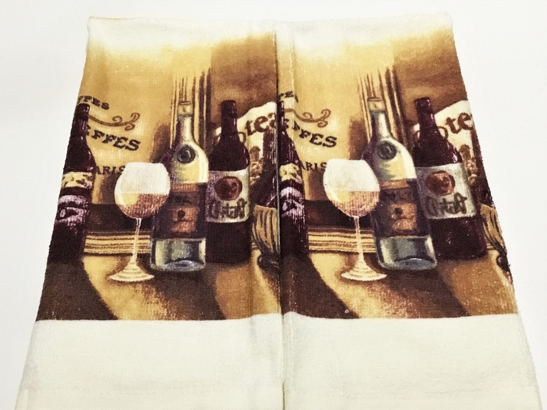 RED and WHITE WINES Set of 2 Cotton Kitchen Towels, Dish Towel, Hand