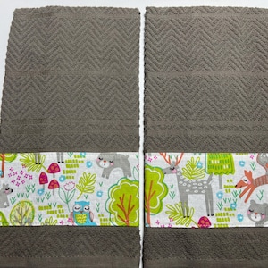 Woodland Towel Set: Deer, Fox, Owl Fabric Strip Kitchen Decor