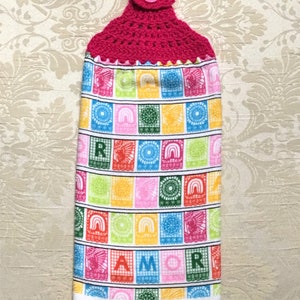 Hanging Crochet Kitchen Towel: Thick Double Layer, Amor Print