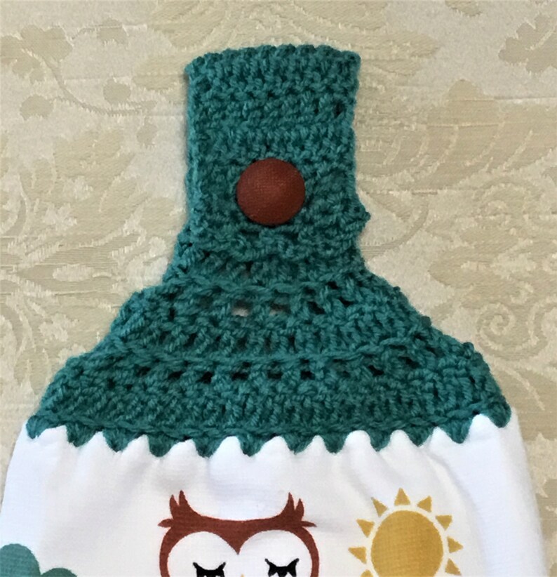 hostess gift woodland LAKE ADVENTURE OWL Extra Thick Double Layer Hanging Crochet Towel housewarming teal camping camping lover gift