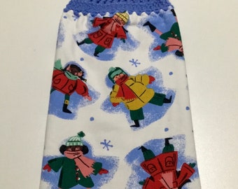 Snow Angels Crochet Hanging Towel: Christmas Kitchen Decor