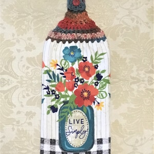 LIVE SIMPLY BOUQUET Double Layer Hanging Crochet Towel, flowers, hand towel, dish towel, flower lover gift, hostess gift, housewarming gift