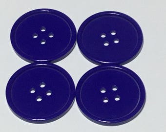 4 large royal blue 1 1/2" buttons, plastic buttons, sewing buttons, crafting buttons, knitting buttons, crocheting buttons, 4-hole buttons