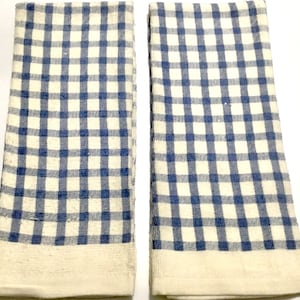 Blue check on cream set of 2 cotton kitchen towels, dish towel, hand towel, kitchen decor, hostess gift, housewarming gift, bathroom decor