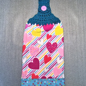 VALENTINE HEARTS and STRIPES Thick Double Layer Crochet Towel, hearts, valentine gift, hostess gift, #valentine, kitchen decor, housewarming