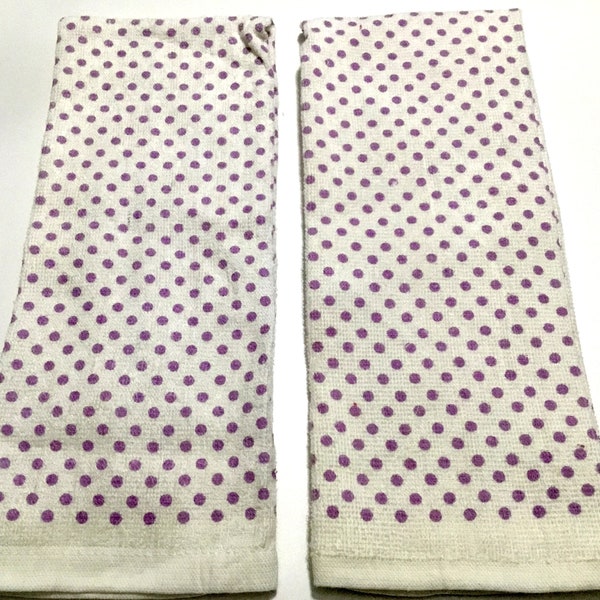 Purple polka dots set of 2 cotton kitchen towels, dish towel, hand towel, light cream towel, kitchen decor, hostess gift, housewarming gift