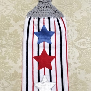 Patriotic Stars and Stripes Hanging Towel: Crochet Top, Double Layer