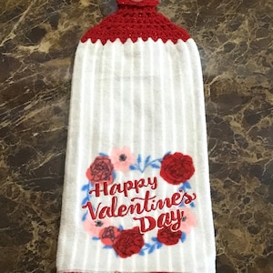 Valentine day roses thick double layer hanging crochet towel, Valentine towel, dish towel, rose lover gift, Valentine gift, kitchen decor