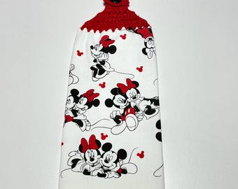 Valentine's Day Crochet Hanging Towel, Minnie and Mickey Mouse, Hearts
