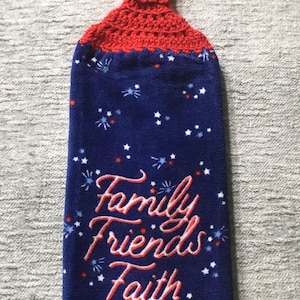 Hanging Crochet Kitchen Towel: Plush Patriotic Stars Decor