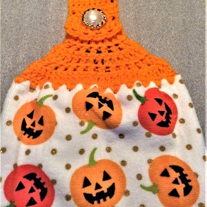 JACK-O-LANTERNS Thick Double Layer Hanging CROCHET Towel, kitchen, housewarming, birthday, holiday, gifts image 5