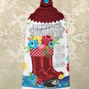 Spring Flowers Crochet Hanging Towel: Golashes Design, Double Layer