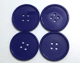 4 large royal blue 1 1/2" buttons, plastic buttons, sewing buttons, crafting buttons, knitting buttons, crocheting buttons, 4-hole buttons