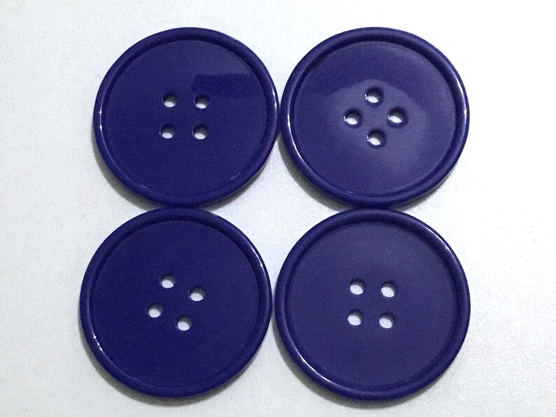 4 large royal blue 1 1/2 buttons, plastic buttons, sewing buttons, crafting buttons, knitting buttons, crocheting buttons, 4-hole buttons image 1