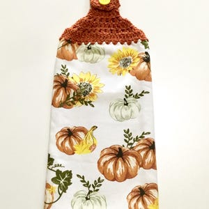 PUMPKINS AND SUNFLOWERS Thick Double Layer Hanging Crochet Towel, dish towel, hand towel, fall towel, fall decor, kitchen decor