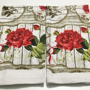 R Is FOR ROSE Set of 2 cotton kitchen towels, dish towel, tea towel, hand towel, kitchen decor, rose decor, rose lover gift, red rose