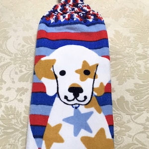 Stars and Stripes Dog Plush Hanging Towel: Crochet Kitchen Decor