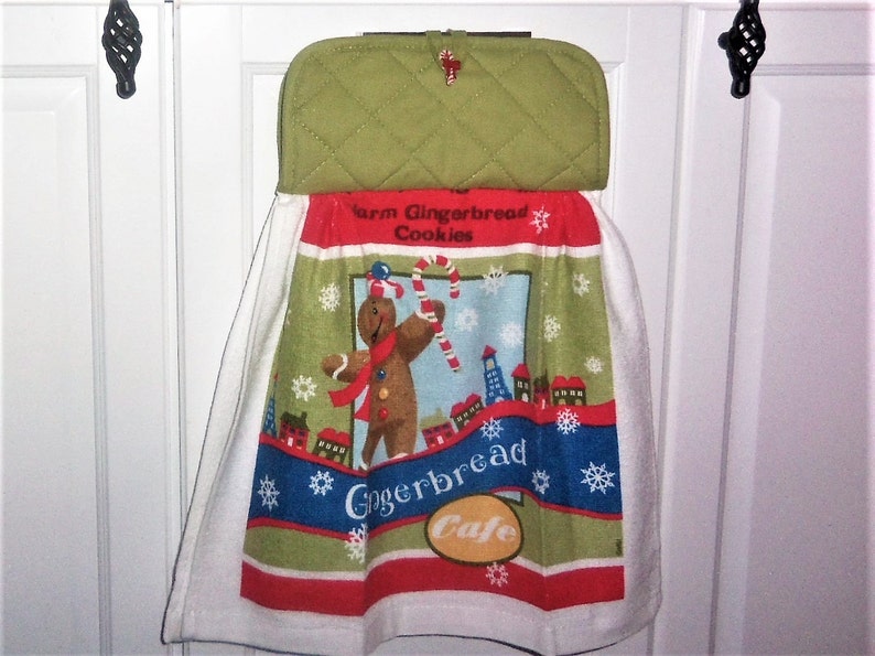 housewarming Oven Mitt and Pot Holder Set gifts oven door towel kitchen WARM GINGERBREAD COOKIES Double Layer Hanging Decorative Towel